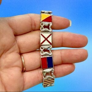 Enameled Nautical Flag Seahorse I Love You Bracelet Sterling His lordship 7.5”